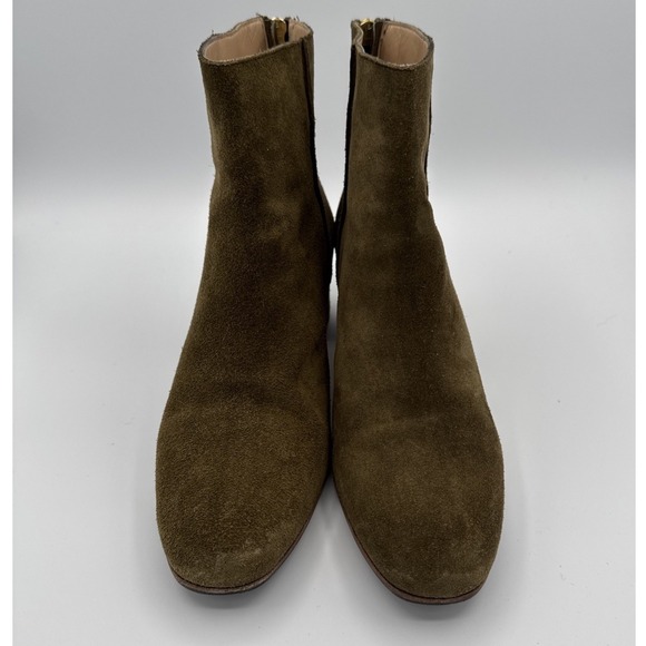 ATP Atelier Suede Sock Booties 7.5 Women's‎ Olive Green Minimalist Italian Made - Picture 1 of 16